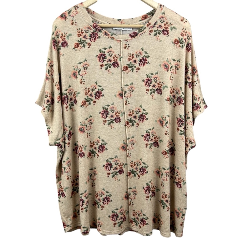 Ricki’s Floral Print Beige Short Sleeve Loose Fit Top Size XXL